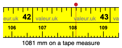 1081 mm on a tape measure 1081 millimeters on a tape measure