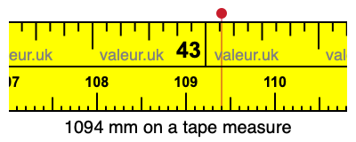1094 mm on a tape measure 1094 millimeters on a tape measure