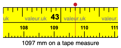 1097 mm on a tape measure 1097 millimeters on a tape measure