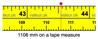 1106 mm on a tape measure 1106 millimeters on a tape measure