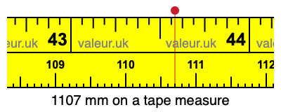 1107 mm on a tape measure 1107 millimeters on a tape measure