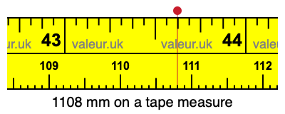 1108 mm on a tape measure 1108 millimeters on a tape measure