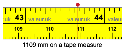 1109 mm on a tape measure 1109 millimeters on a tape measure