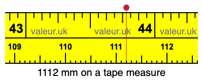 1112 mm on a tape measure 1112 millimeters on a tape measure