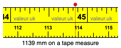 1139 mm on a tape measure 1139 millimeters on a tape measure