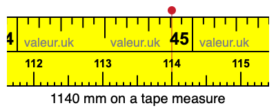 1140 mm on a tape measure 1140 millimeters on a tape measure