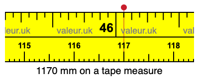 1170 mm on a tape measure 1170 millimeters on a tape measure