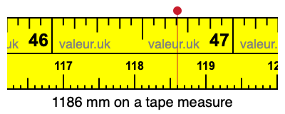 1186 mm on a tape measure 1186 millimeters on a tape measure