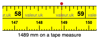 1489 mm on a tape measure 1489 millimeters on a tape measure