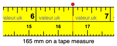 165 mm on a tape measure 165 millimeters on a tape measure