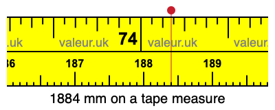 1884 mm on a tape measure 1884 millimeters on a tape measure