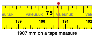 1907 mm on a tape measure 1907 millimeters on a tape measure