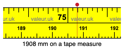 1908 mm on a tape measure 1908 millimeters on a tape measure