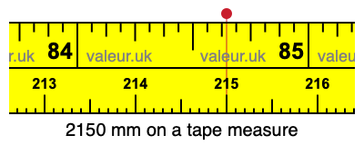 2150 mm on a tape measure 2150 millimeters on a tape measure