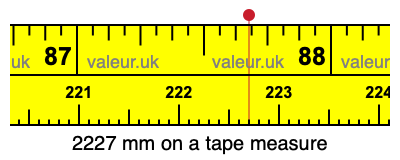 2227 mm on a tape measure 2227 millimeters on a tape measure