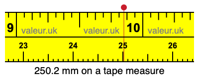 250.2 mm on a tape measure 250.2 millimeters on a tape measure