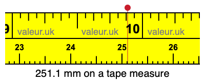 251.1 mm on a tape measure 251.1 millimeters on a tape measure