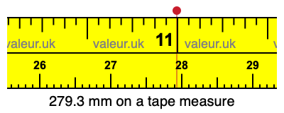 279.3 mm on a tape measure 279.3 millimeters on a tape measure