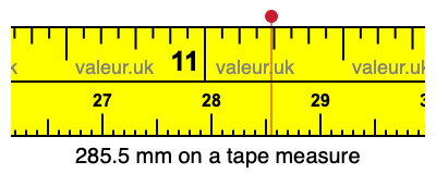285.5 mm on a tape measure 285.5 millimeters on a tape measure