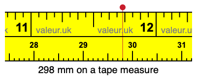 298 mm on a tape measure 298 millimeters on a tape measure