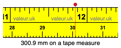 300.9 mm on a tape measure 300.9 millimeters on a tape measure