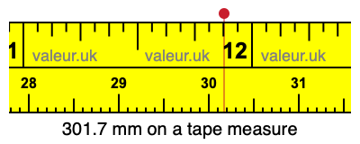 301.7 mm on a tape measure 301.7 millimeters on a tape measure