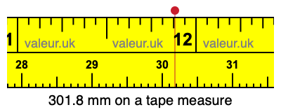 301.8 mm on a tape measure 301.8 millimeters on a tape measure