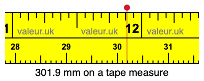 301.9 mm on a tape measure 301.9 millimeters on a tape measure