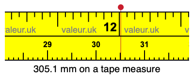 305.1 mm on a tape measure 305.1 millimeters on a tape measure