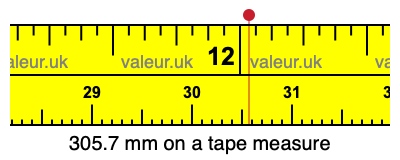 305.7 mm on a tape measure 305.7 millimeters on a tape measure