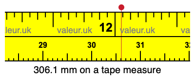306.1 mm on a tape measure 306.1 millimeters on a tape measure