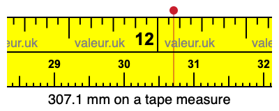 307.1 mm on a tape measure 307.1 millimeters on a tape measure