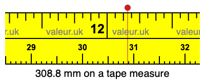 308.8 mm on a tape measure 308.8 millimeters on a tape measure