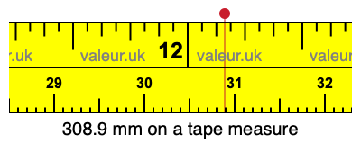 308.9 mm on a tape measure 308.9 millimeters on a tape measure