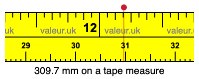 309.7 mm on a tape measure 309.7 millimeters on a tape measure
