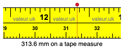 313.6 mm on a tape measure 313.6 millimeters on a tape measure