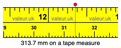 313.7 mm on a tape measure 313.7 millimeters on a tape measure