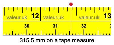 315.5 mm on a tape measure 315.5 millimeters on a tape measure