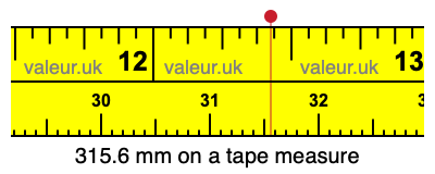 315.6 mm on a tape measure 315.6 millimeters on a tape measure