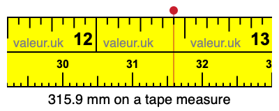 315.9 mm on a tape measure 315.9 millimeters on a tape measure