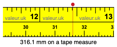 316.1 mm on a tape measure 316.1 millimeters on a tape measure