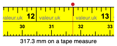 317.3 mm on a tape measure 317.3 millimeters on a tape measure