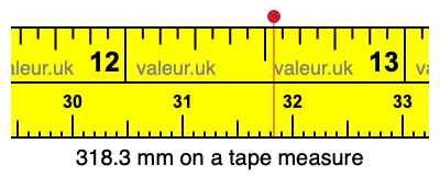 318.3 mm on a tape measure 318.3 millimeters on a tape measure