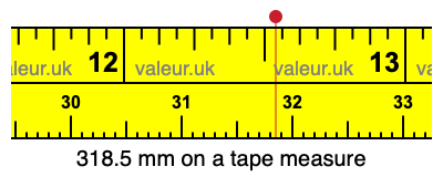 318.5 mm on a tape measure 318.5 millimeters on a tape measure