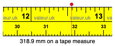 318.9 mm on a tape measure 318.9 millimeters on a tape measure