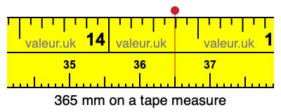 365 mm on a tape measure 365 millimeters on a tape measure