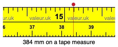 384 mm on a tape measure 384 millimeters on a tape measure