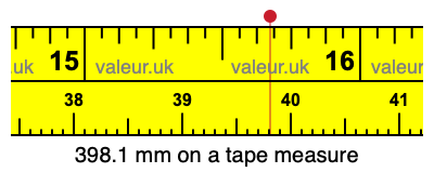 398.1 mm on a tape measure 398.1 millimeters on a tape measure