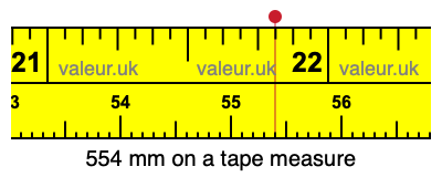 554 mm on a tape measure 554 millimeters on a tape measure
