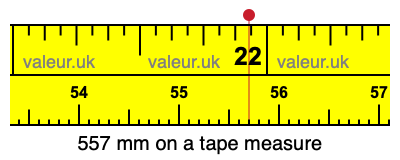 557 mm on a tape measure 557 millimeters on a tape measure